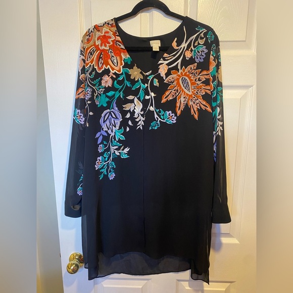 Chicos Long Bohemian Bouquet Top Size XL - Picture 2 of 8